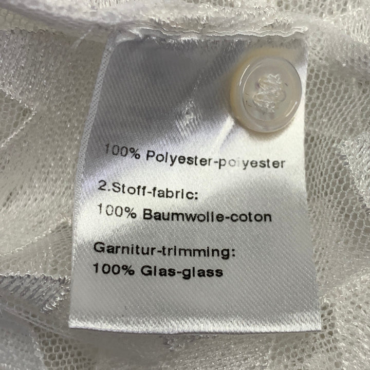 AKRIS Size 10 White Polyester Abstract Lace Nehru Collar Shirt