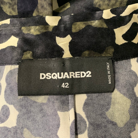 DSQUARED2 Size XS Black Green Camo Silk Long Sleeve Shirt