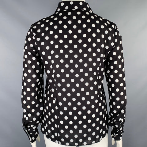 MICHAEL KORS COLLECTION Size 12 Black White Polyester Polka Dot Shirt