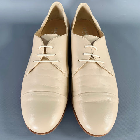 BALDININI Size 7 Beige Leather Cap Toe Lace-Up Shoes