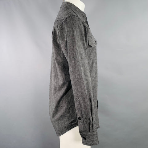 Chemise JEAN SHOP Taille S Gris Noir Coton Deux Poches Manches Longues