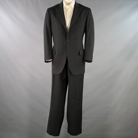 POLO by RALPH LAUREN Size 46 Black Virgin Wool Peak Lapel Tuxedo