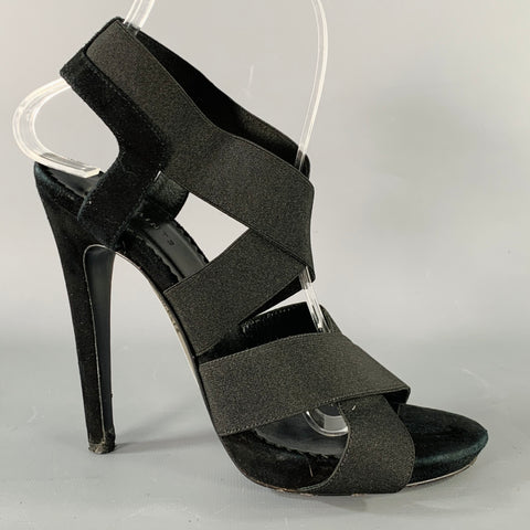 ALLSAINTS Size 7 Black Suede Elastic Stiletto Sandals
