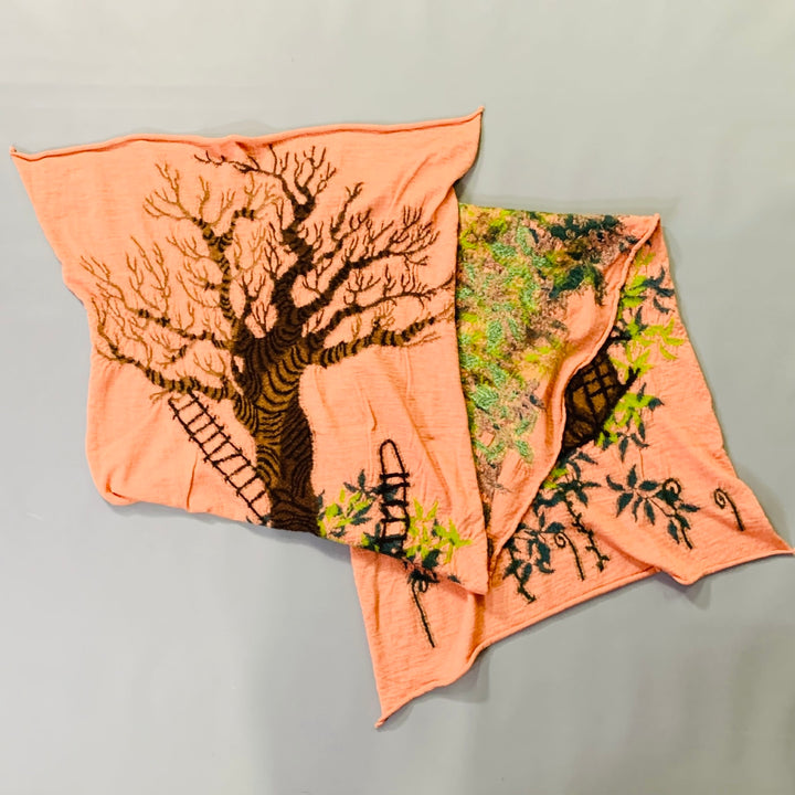 KAPITAL Orange Green Brown Leafy Tree Wool Scarf