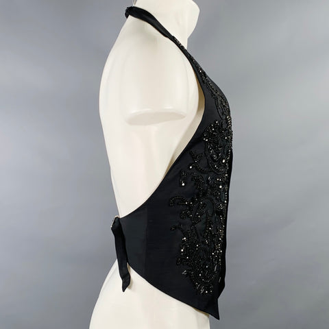 DSQUARED2 Size 40 Black Glass Beaded Wool Silk Waistcoat Vest