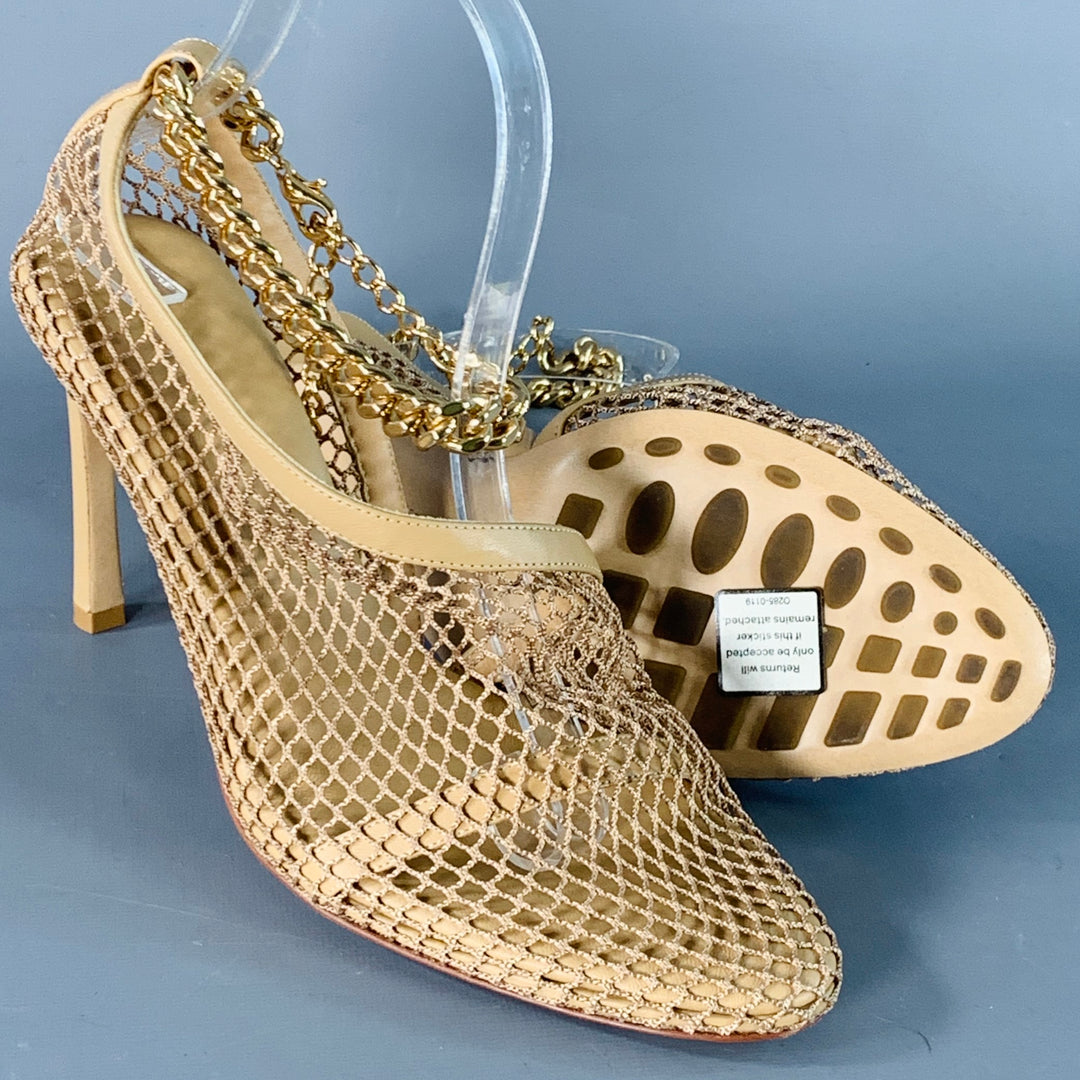 BOTTEGA VENETA Size 9 Tan Lambskin Leather Mesh Stiletto Heels Pumps