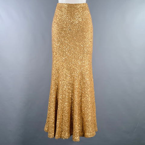 DONNA KARAN Size S Gold Cashmere Silk Sequined Elastic Waistband Maxi Skirt