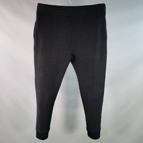 EMPORIO ARMANI Size 36 Black Rib Knit Virgin Wool Acrylic Drawstring Casual Pants