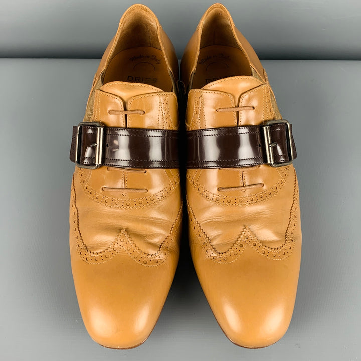 DRIES VAN NOTEN Size 10 Tan Brown Wingtip Leather Belted Lace Up Shoes
