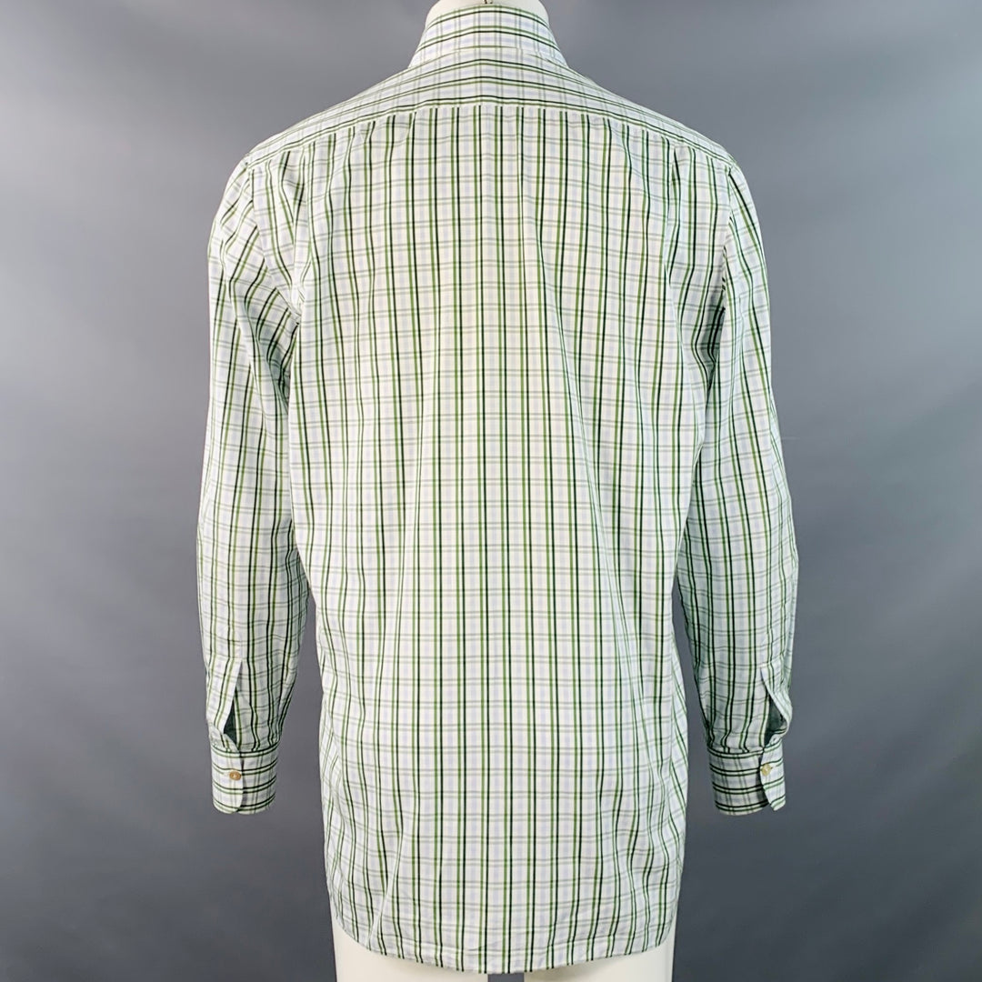 KITON Size M White Green Plaid Cotton Curved Cutaway Long Sleeve Shirt