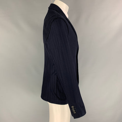 LANVIN Taille 42 Manteau de sport à revers cranté en coton à chevrons bleu marine