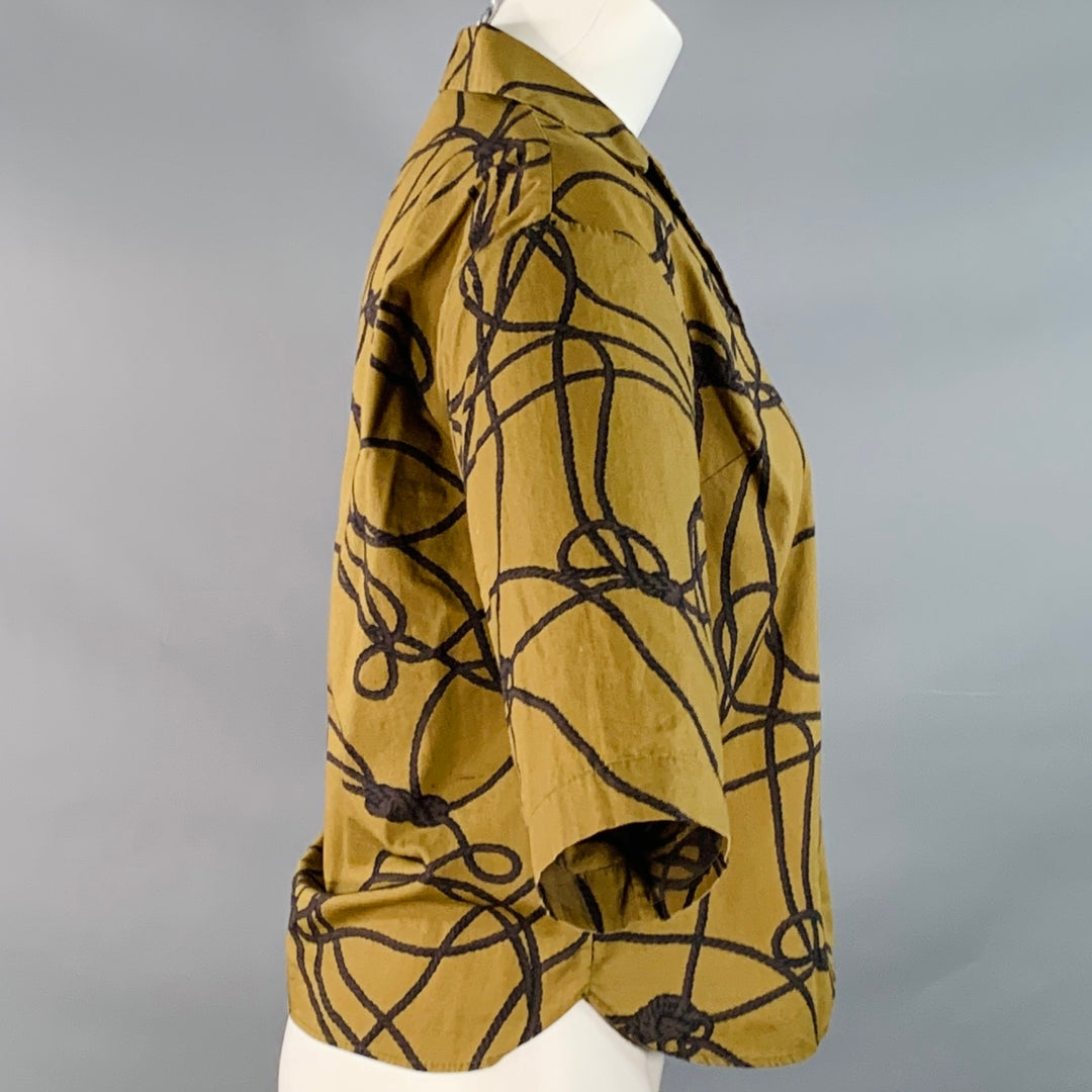 DRIES VAN NOTEN Size XS Brown Olive Green Cotton Knots Camp Blouse