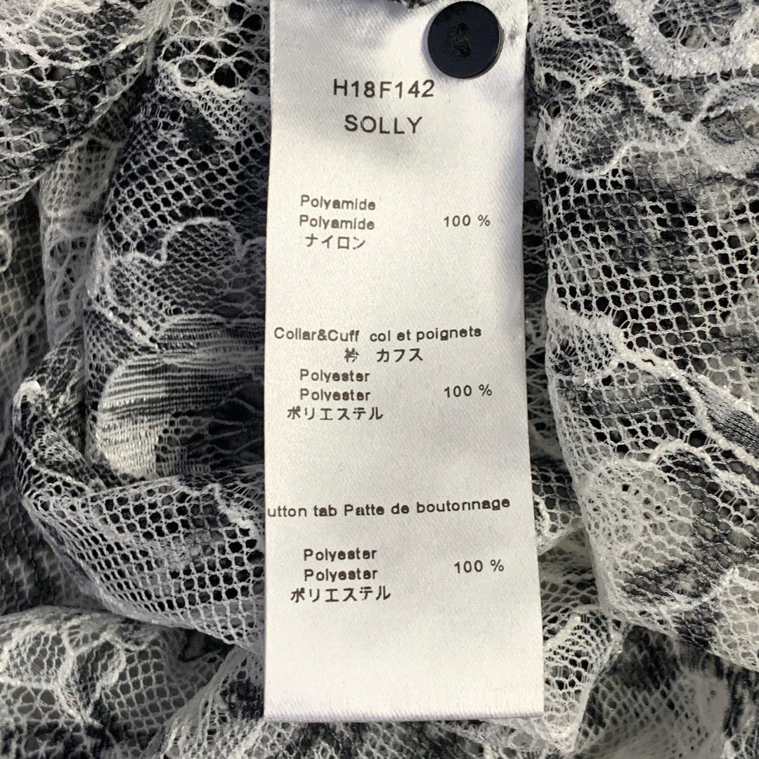 ANNE FONTAINE Size XL Solly White Black Polyamide Lace Burnout Contrast Trim Blouse