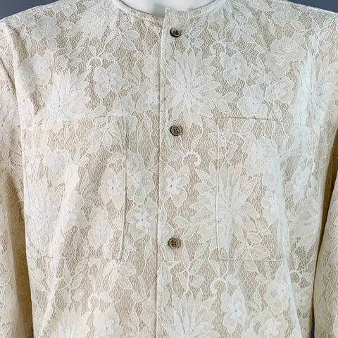 ANDERSSON BELL Size L Beige Lace Nylon Cotton Collarless Long Sleeve Shirt