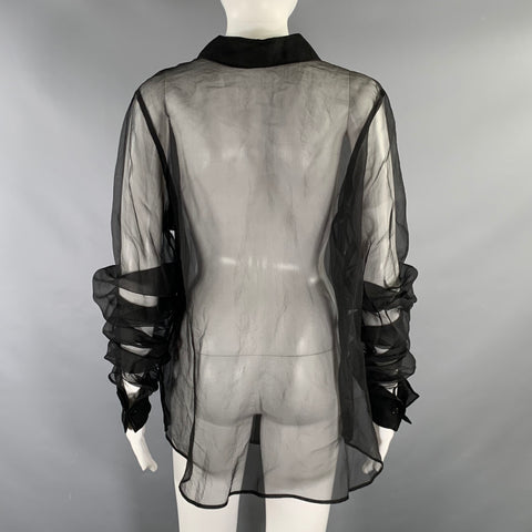 THE ROW Size M Black Silk Sheer Button Down Blouse