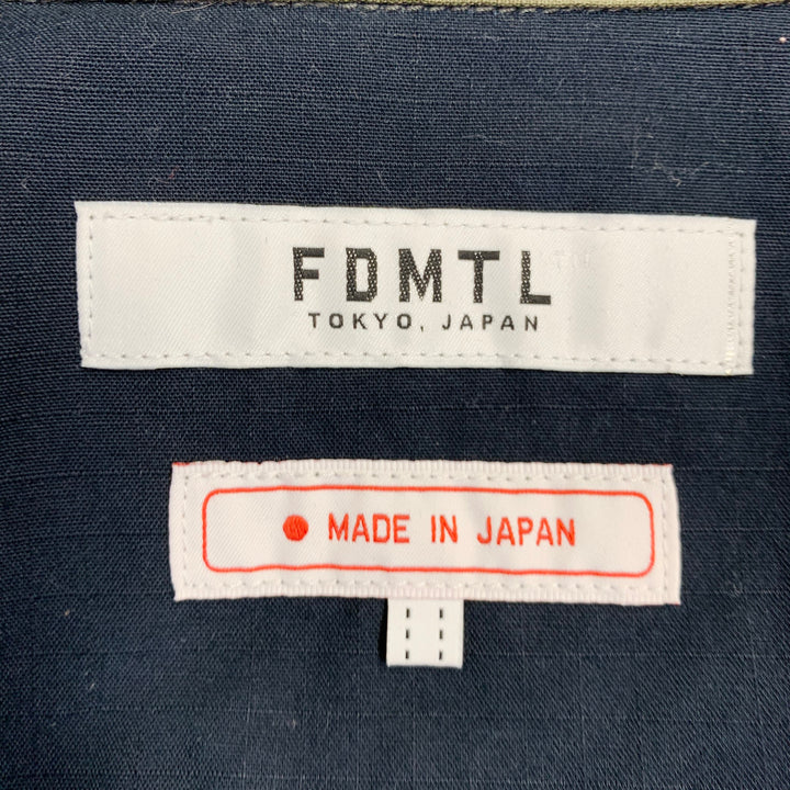 FDMTL Size XL Green Black Cotton Raw Edge Patchwork Short Sleeve Shirt