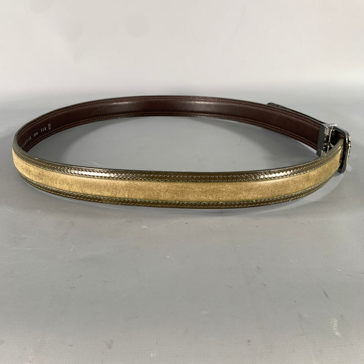 MORESCHI Size 38 Brown Olive Mixed Pattern Leather Belt