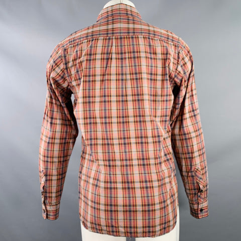 BILLY REID Size S Red Grey Plaid Cotton One Pocket Button Down Collar Long Sleeve Shirt