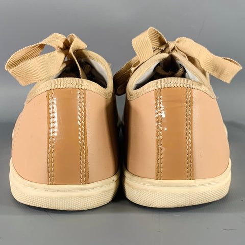 LANVIN Size 9 Beige Leather Patent Leather Cap Toe Sneakers