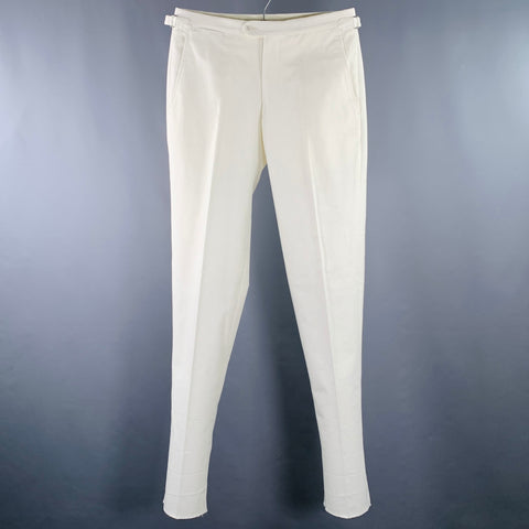 P.JOHNSON Size 32 Off White Twill Cotton Side Tabs Dress Pants