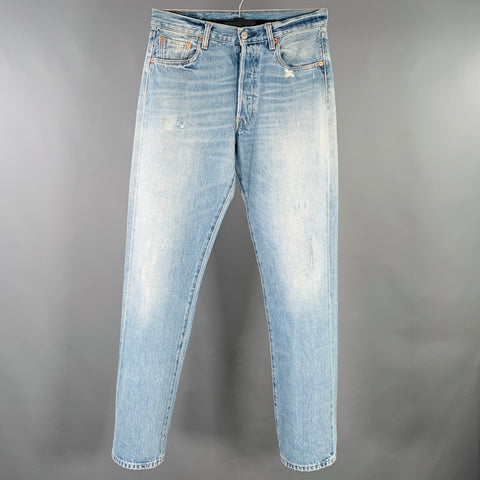 LEVI STRAUSS Size 30 501 Blue Distressed Cotton Straight Selvedge Jeans