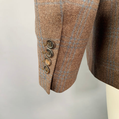 BRUNELLO CUCINELLI Size 38 Brown Blue Plaid Notch Lapel Sport Coat