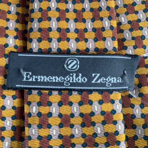 ERMENEGILDO ZEGNA Brown Taupe Dots Silk Tie