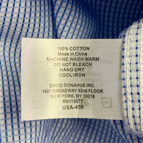 DAVID DONAHUE Size M Blue White Checkered Cotton Trim Fit Long Sleeve Shirt