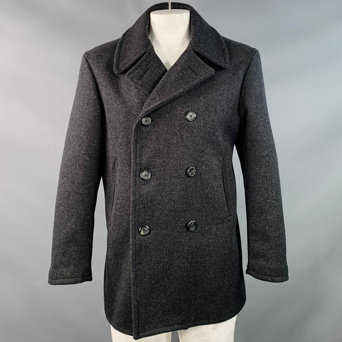 POLO by RALPH LAUREN Melton Size L Charcoal Grey Wool Double Breasted Notch Lapel Peacoat