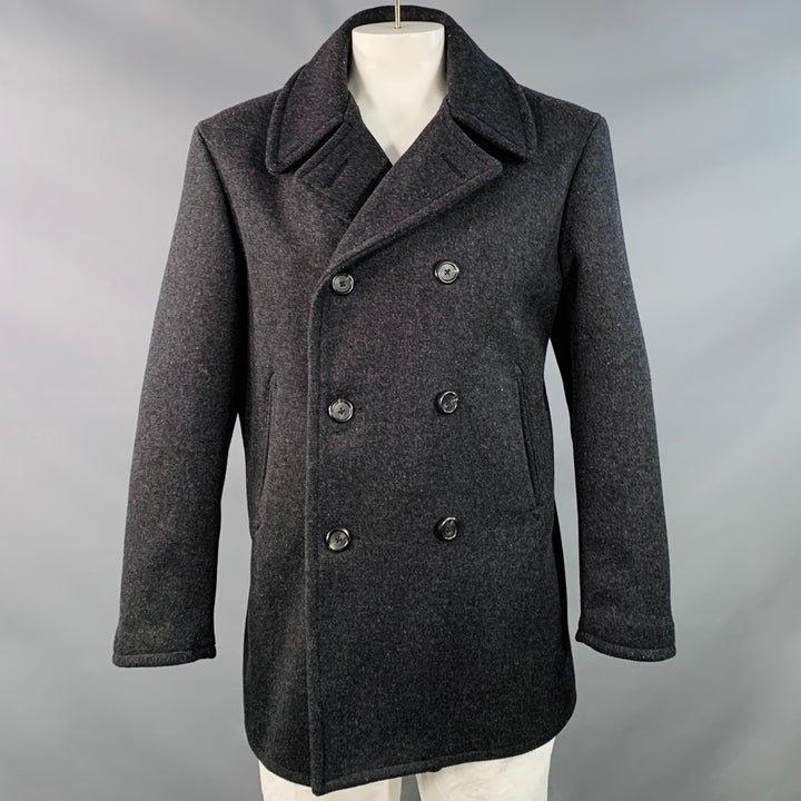POLO by RALPH LAUREN Melton Size L Charcoal Grey Wool Double Breasted Notch Lapel Peacoat