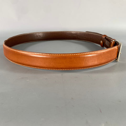 LONGHI Size 38 Brown Burgundy Crackled Leather Belt