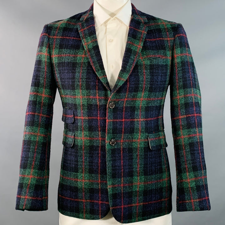 BLACK FLEECE Size 42 Regular Green Blue Red Plaid Wool Notch Lapel Sport Coat