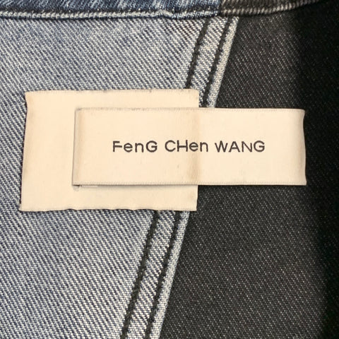 FENG CHEN WANG Size XL Black Indigo Patchwork Cotton Short Sleeve Shirt