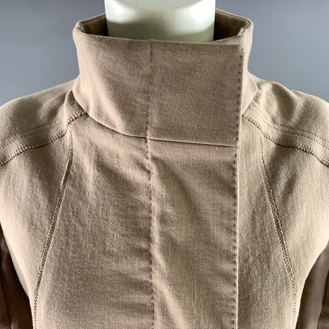DONNA KARAN Size 8 Beige Cotton Blend Mock Collar Jacket