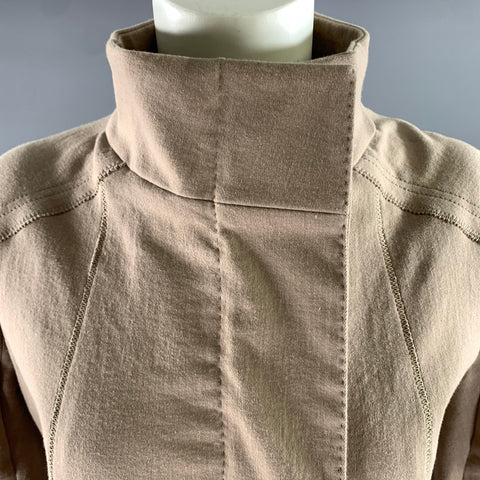 DONNA KARAN Size 8 Beige Cotton Blend Mock Collar Jacket