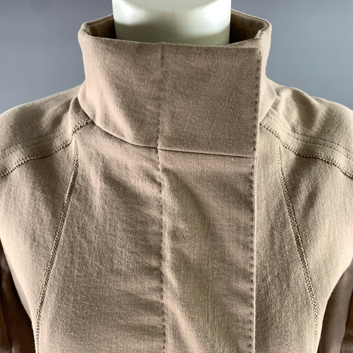 DONNA KARAN Size 8 Beige Cotton Blend Mock Collar Jacket