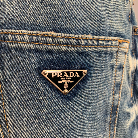 PRADA Size 25 Blue Cotton Washed Wide Leg Boyfriend Jeans