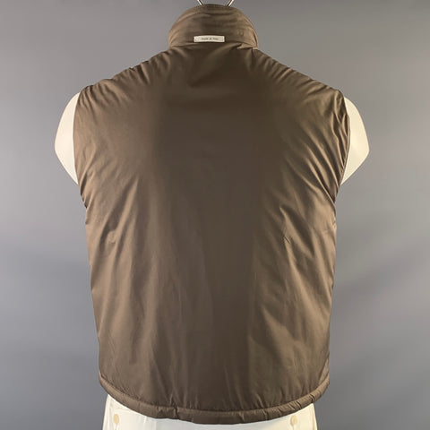 ERMENEGILDO ZEGNA Chest Size 42 Size L Grey Brown Wool & Silk Zip Up Vest