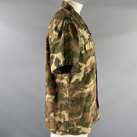 RRL by RALPH LAUREN Size XL Green Brown Camo Cotton Camp Short Sleeve Shirt