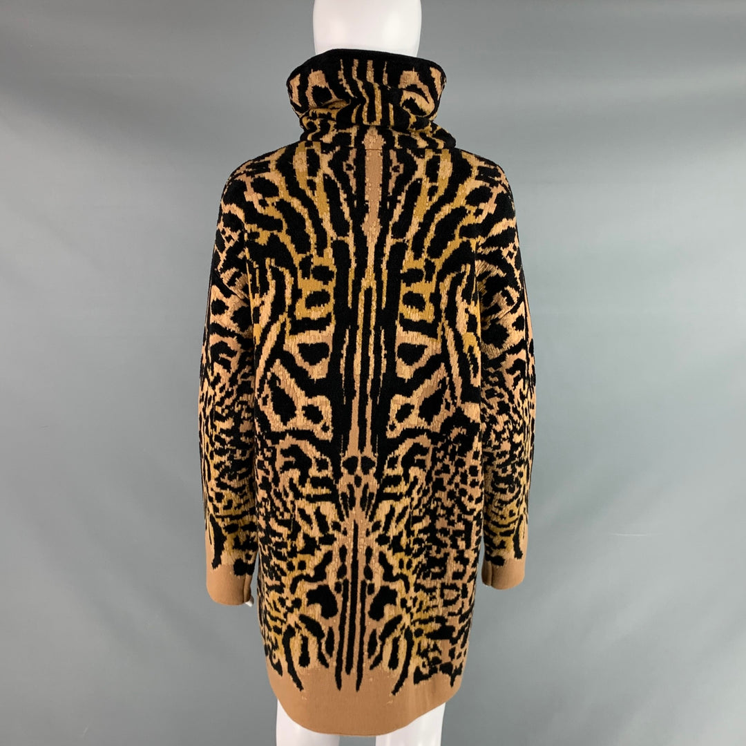 GIVENCHY Size XS Black Camel Wool Blend Leopard Turtleneck Sweater