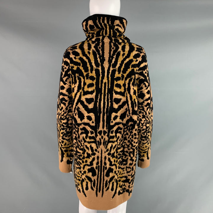 GIVENCHY Size XS Black Camel Wool Blend Leopard Turtleneck Sweater