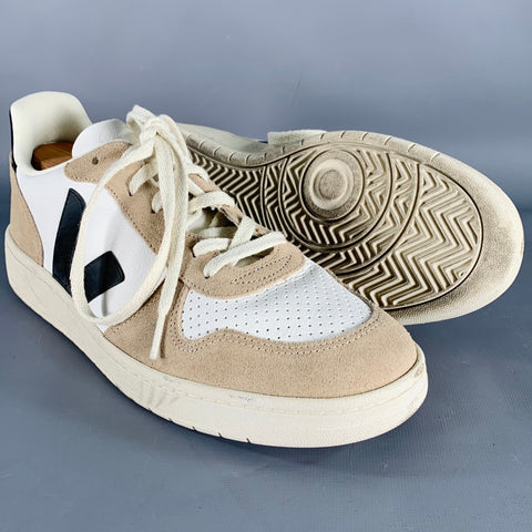 VEJA Size 11.5 White Beige Leather Color Block Sneakers