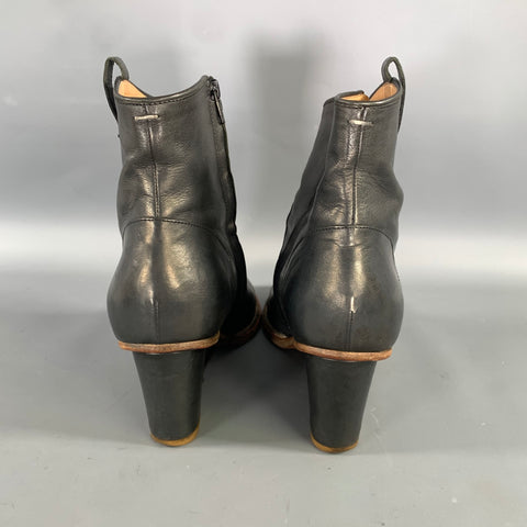 MAISON MARTIN MARGIELA Size 10 Black Brown Leather Ankle Zips Boots