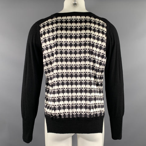 THOMAS WYLDE Size M Black Grey Skull Cashmere/silk Ribbed Pullover