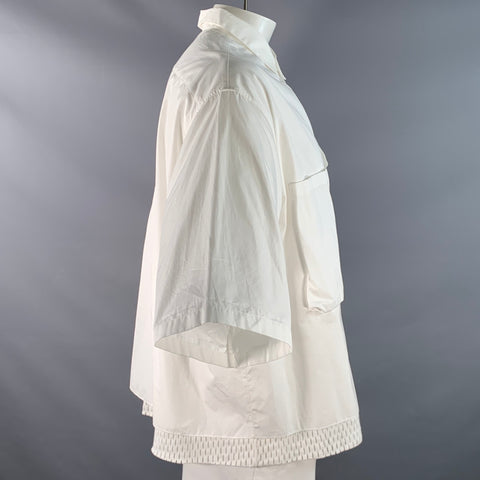 Chemise OAMC manches courtes en coton maillé blanc, taille XXL, deux poches