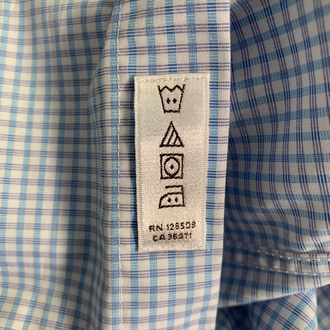 THOMAS DEAN Size M White Light Blue Checkered Long Sleeve Shirt