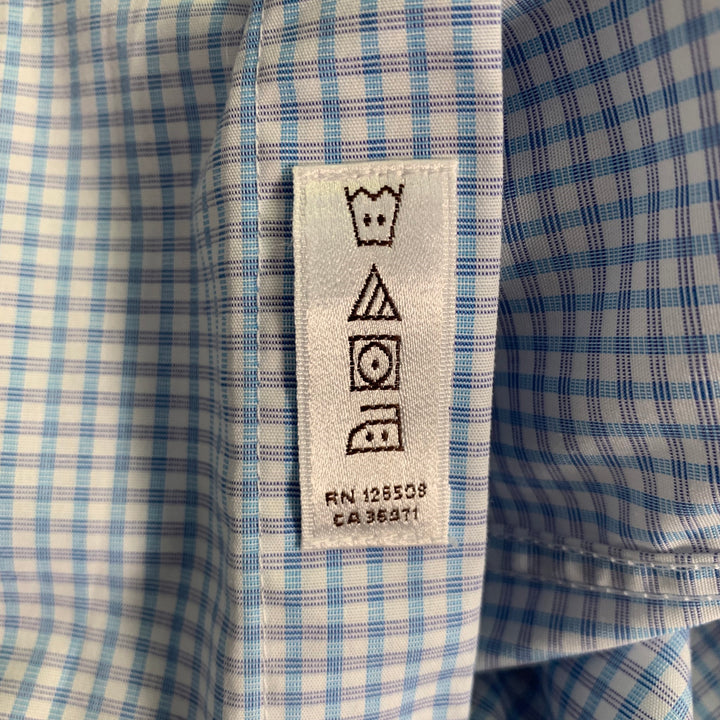 THOMAS DEAN Size M White Light Blue Checkered Long Sleeve Shirt