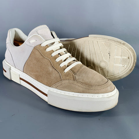 ELEVENTY Size 9 Beige Cream Perforated Suede Sneakers