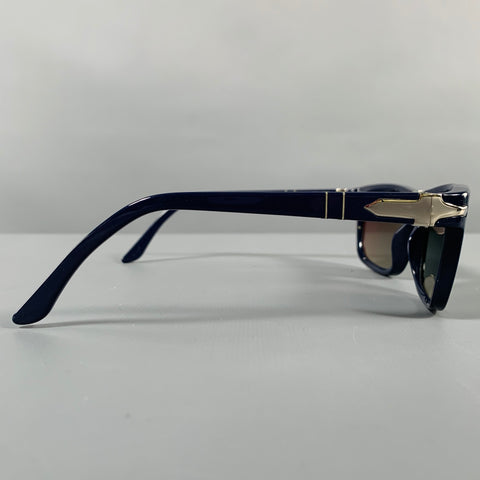 PERSOL Blue Silver Acetate Rectangle Sunglasses