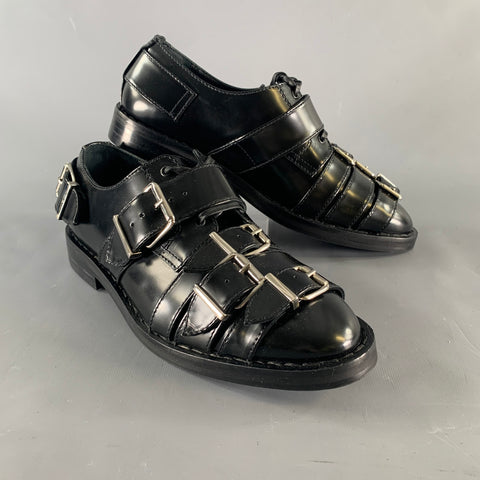 SIMONE ROCHA Size 9 Black Leather Belted Lace Up Shoes